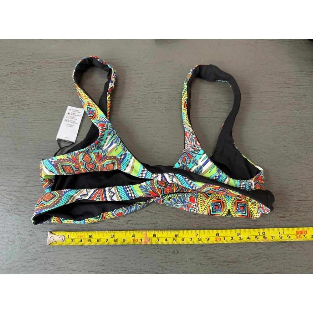 L*Space Tribal Geometric Twist Front Bikini Top XS Multi Color Swimwear